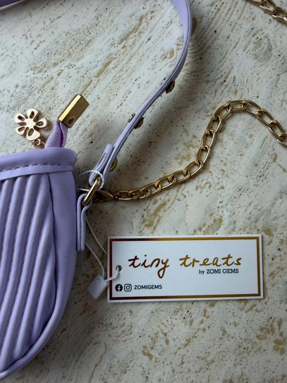 Zomi Gems Tiny Treats Tiny Hobo Bag Lavender purse crossbody KIDS bag Gold Chain